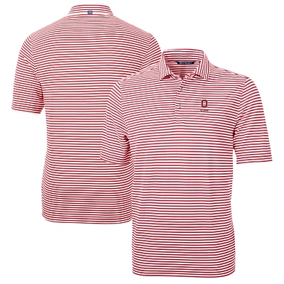 Men's Cutter & Buck Scarlet Ohio State Buckeyes Alumni Logo Virtue Eco Pique Stripe Recycled Polo