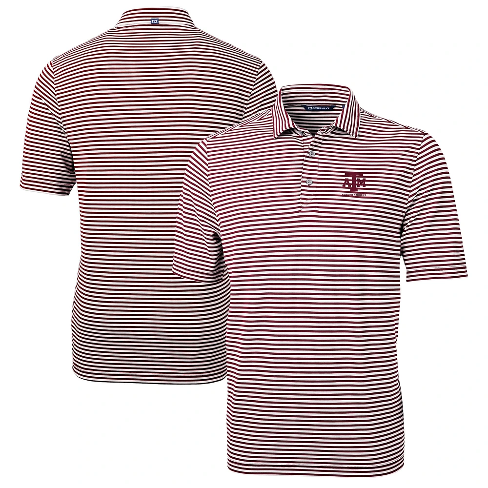 Men's Cutter & Buck Maroon Texas A&M Aggies Alumni Logo Virtue Eco Pique Stripe Recycled Polo