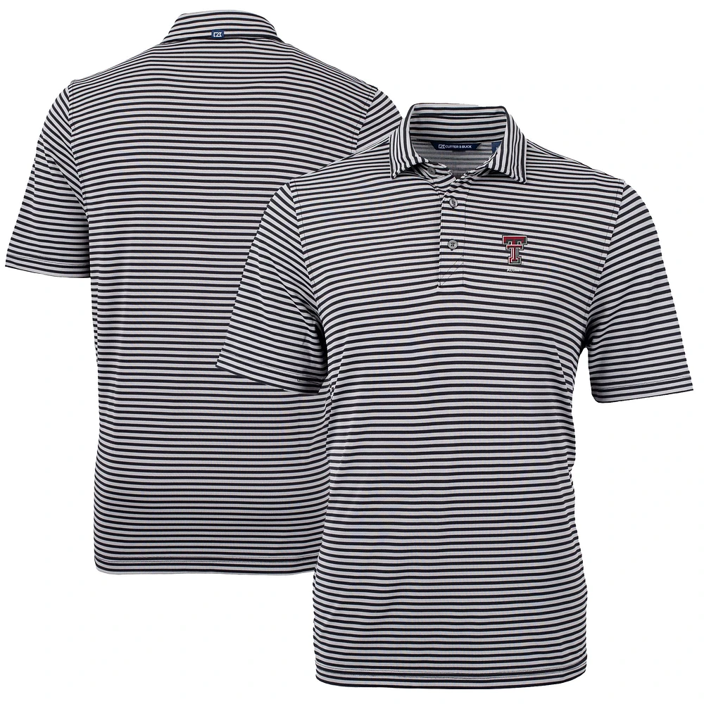 Men's Cutter & Buck Black Texas Tech Red Raiders Alumni Logo Virtue Eco Pique Stripe Recycled Polo