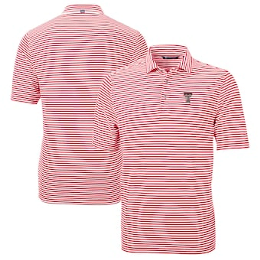 Men's Cutter & Buck Texas Tech Red Raiders Alumni Logo Virtue Eco Pique Stripe Recycled Polo