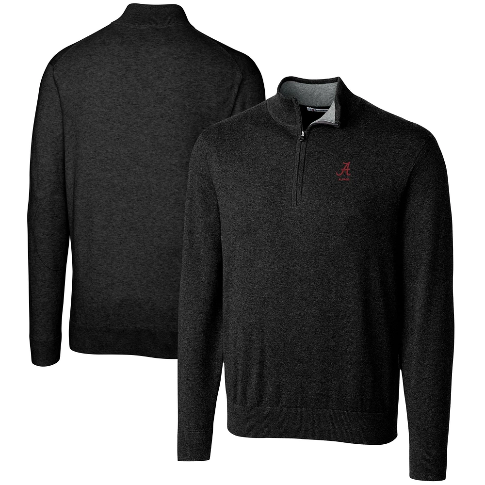 Men's Cutter & Buck Black Alabama Crimson Tide Alumni Logo Lakemont Tri-Blend Quarter-Zip Pullover Sweater