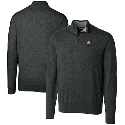 Men's Cutter & Buck Heather Charcoal Auburn Tigers Alumni Logo Lakemont Tri-Blend Quarter-Zip Pullover Sweater