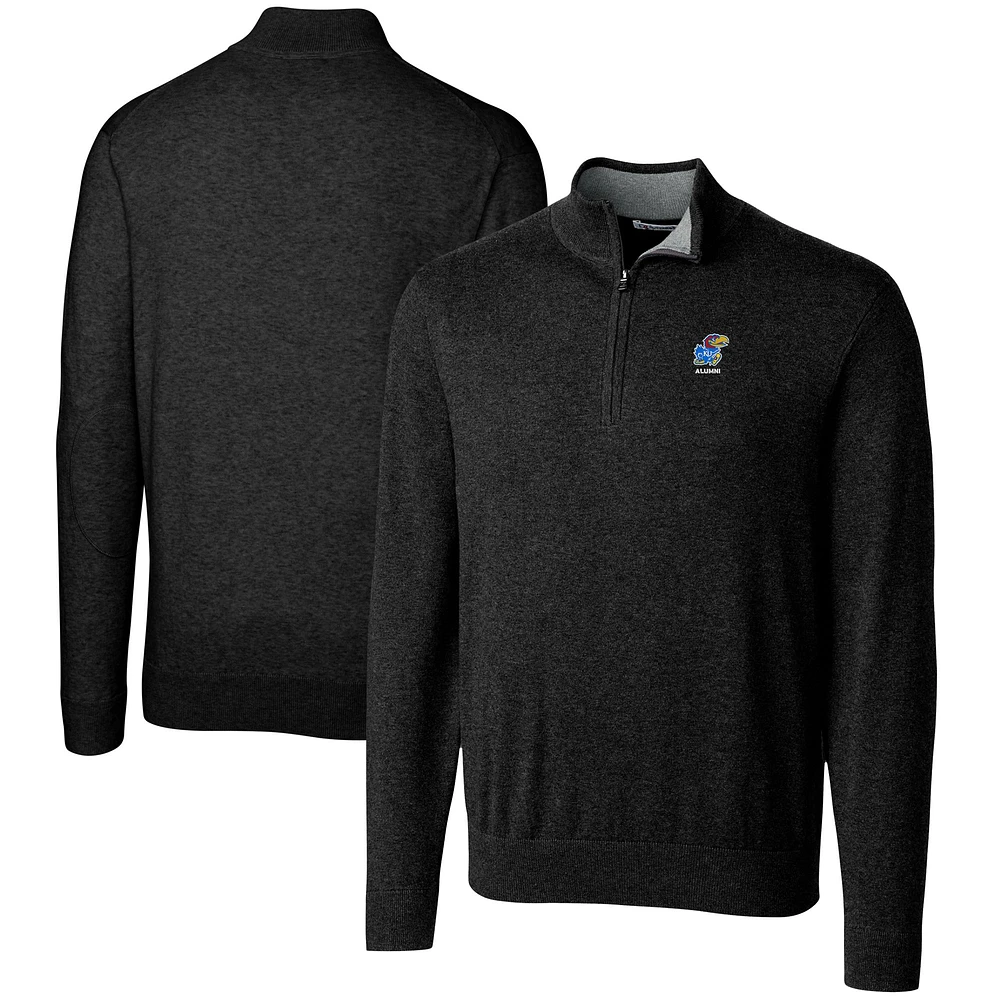 Men's Cutter & Buck Black Kansas Jayhawks Alumni Logo Lakemont Tri-Blend Quarter-Zip Pullover Sweater