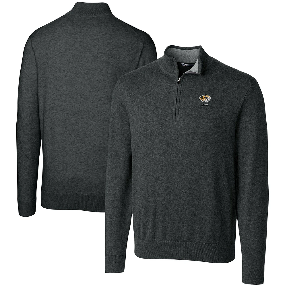 Men's Cutter & Buck Heather Charcoal Missouri Tigers Alumni Logo Lakemont Tri-Blend Quarter-Zip Pullover Sweater