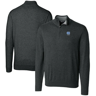 Men's Cutter & Buck Heather Charcoal North Carolina Tar Heels Alumni Logo Lakemont Tri-Blend Quarter-Zip Pullover Sweater