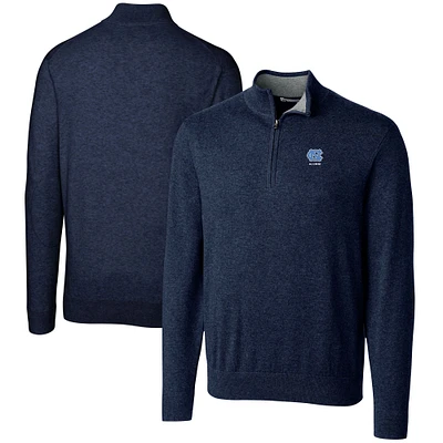 Men's Cutter & Buck Navy North Carolina Tar Heels Alumni Logo Lakemont Tri-Blend Quarter-Zip Pullover Sweater