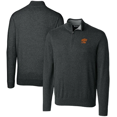 Men's Cutter & Buck Heather Charcoal Oklahoma State Cowboys Alumni Logo Lakemont Tri-Blend Quarter-Zip Pullover Sweater