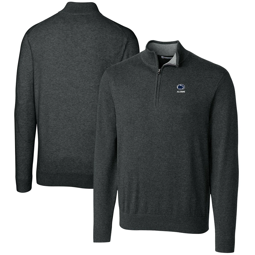 Men's Cutter & Buck Heather Charcoal Penn State Nittany Lions Alumni Logo Lakemont Tri-Blend Quarter-Zip Pullover Sweater
