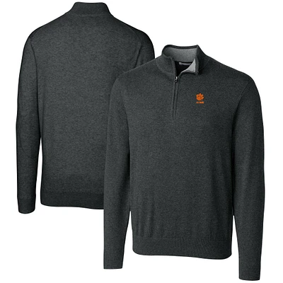 Men's Cutter & Buck Heather Charcoal Clemson Tigers Alumni Logo Lakemont Tri-Blend Quarter-Zip Pullover Sweater
