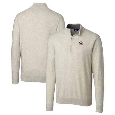 Men's Cutter & Buck  Oatmeal Georgia Bulldogs Alumni Logo Lakemont Tri-Blend Quarter-Zip Pullover Sweater