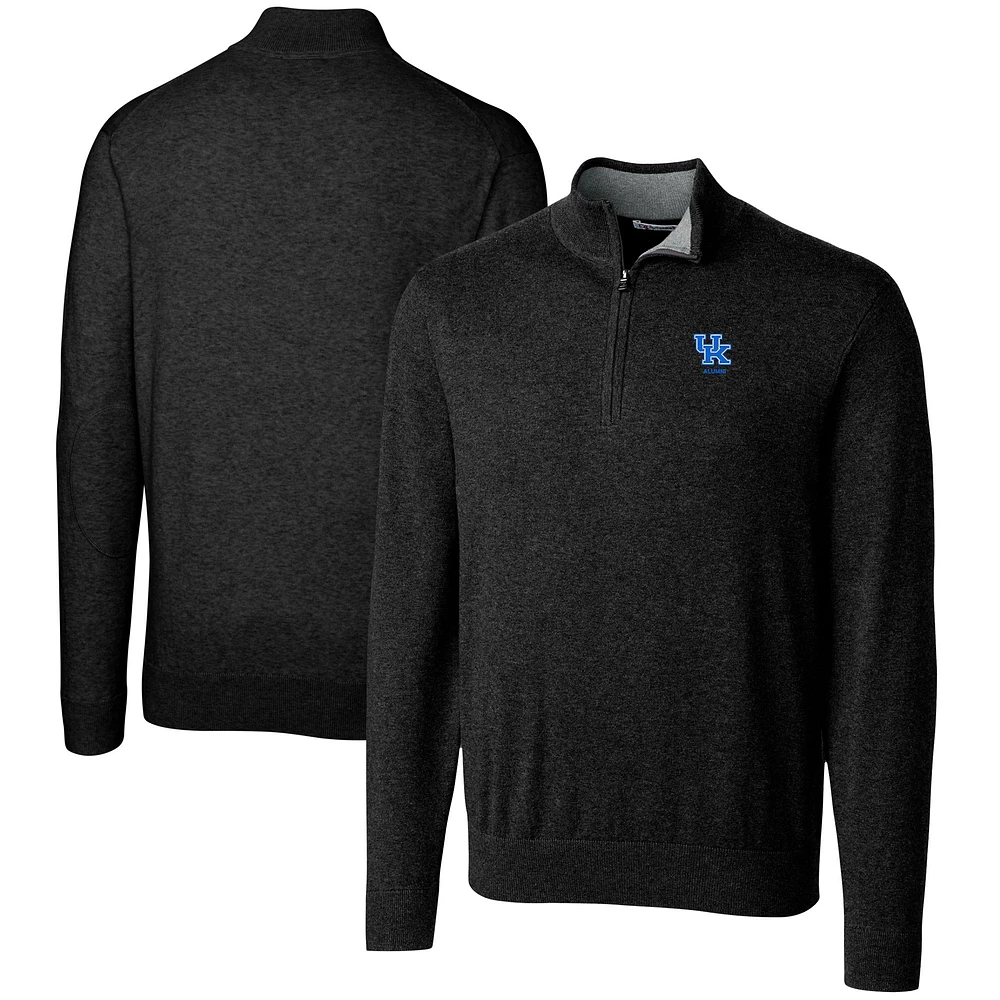 Men's Cutter & Buck Black Kentucky Wildcats Alumni Logo Lakemont Tri-Blend Quarter-Zip Pullover Sweater