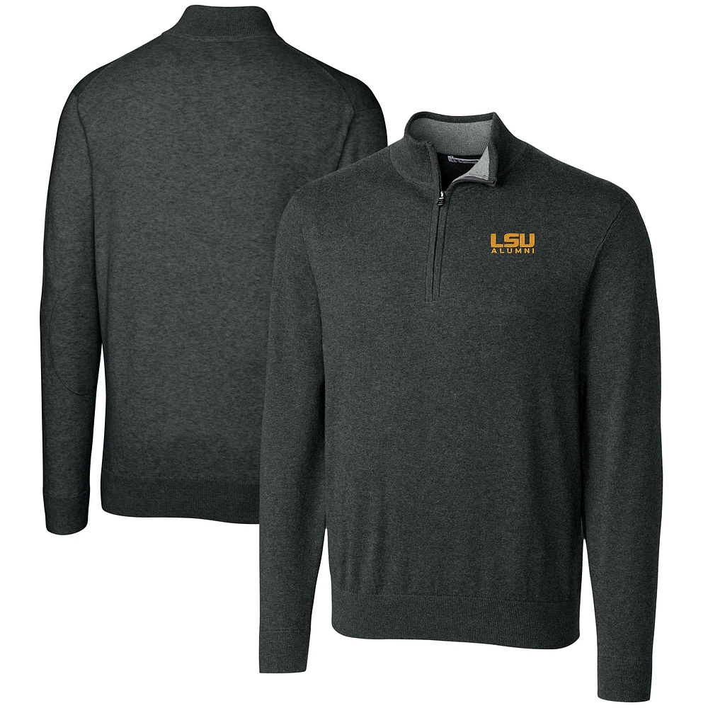 Men's Cutter & Buck Heather Charcoal LSU Tigers Alumni Logo Lakemont Tri-Blend Quarter-Zip Pullover Sweater