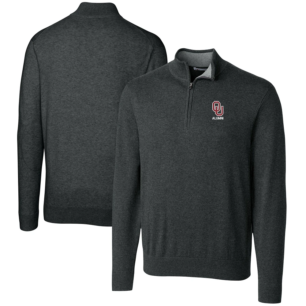Men's Cutter & Buck Heather Charcoal Oklahoma Sooners Alumni Logo Lakemont Tri-Blend Quarter-Zip Pullover Sweater