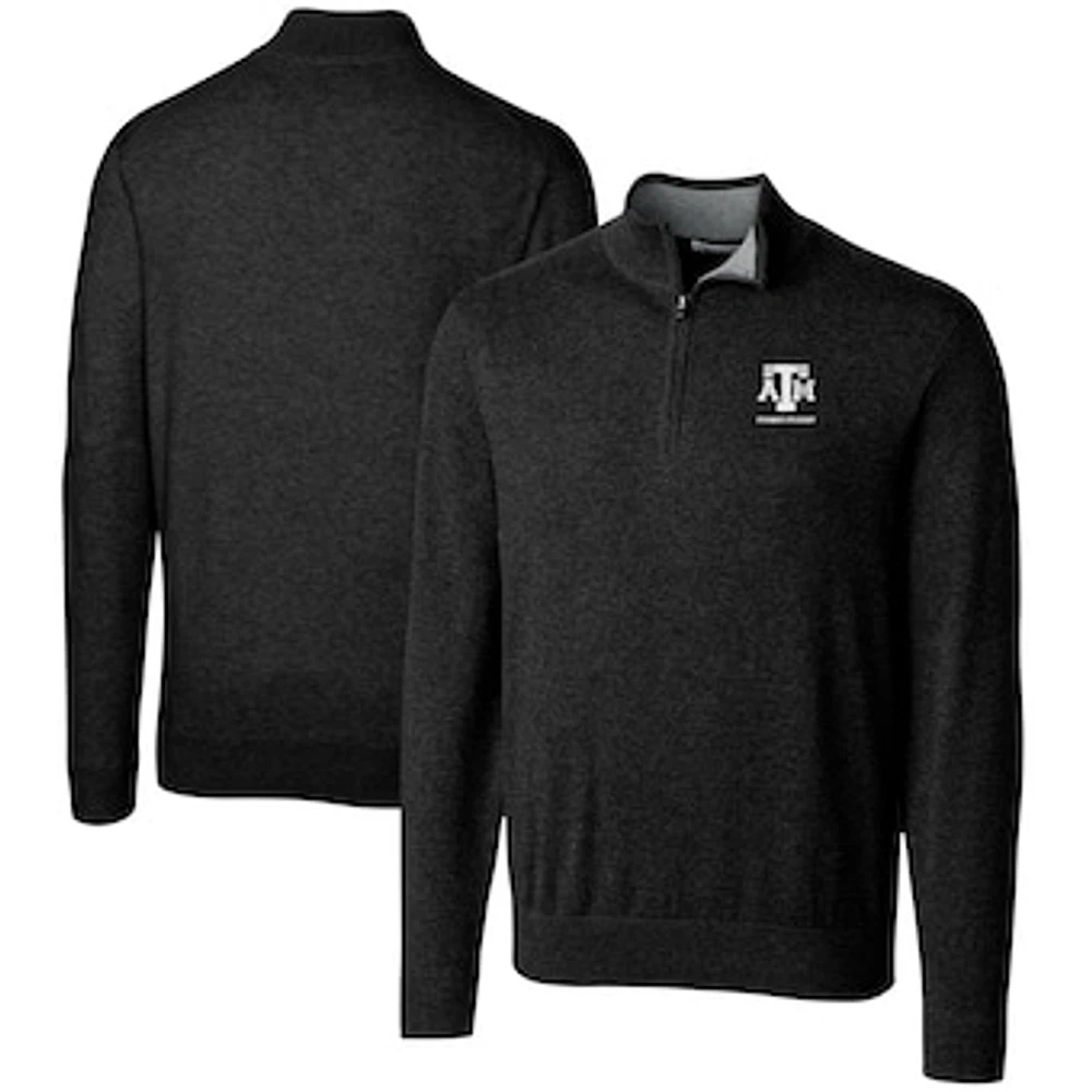 Men's Cutter & Buck Black Texas A&M Aggies Alumni Logo Lakemont Tri-Blend Quarter-Zip Pullover Sweater