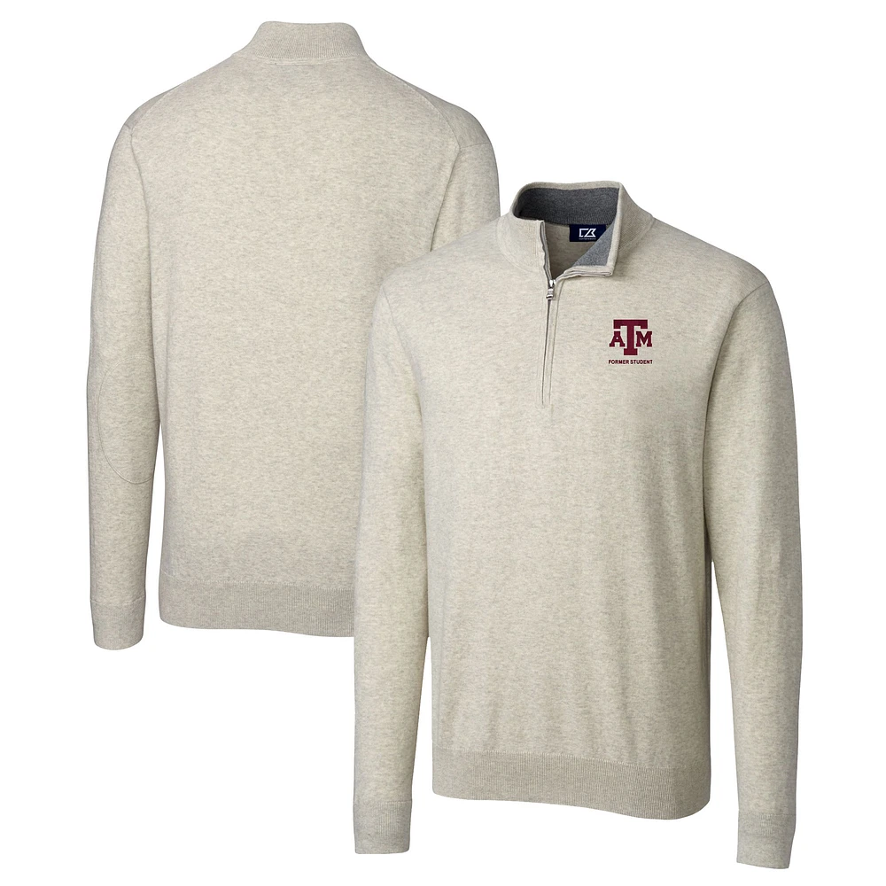 Men's Cutter & Buck Oatmeal Texas A&M Aggies Alumni Logo Lakemont Tri-Blend Quarter-Zip Pullover Sweater