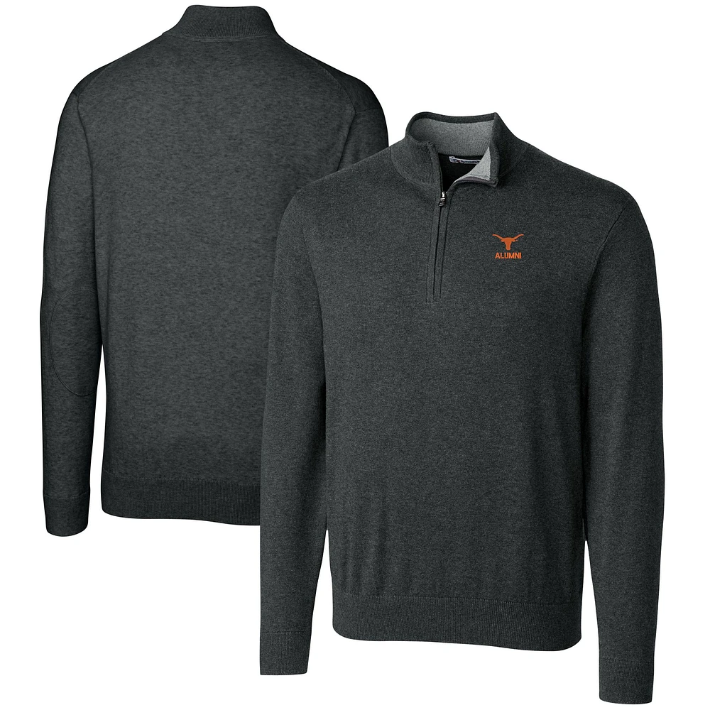 Men's Cutter & Buck Heather Charcoal Texas Longhorns Alumni Logo Lakemont Tri-Blend Quarter-Zip Pullover Sweater