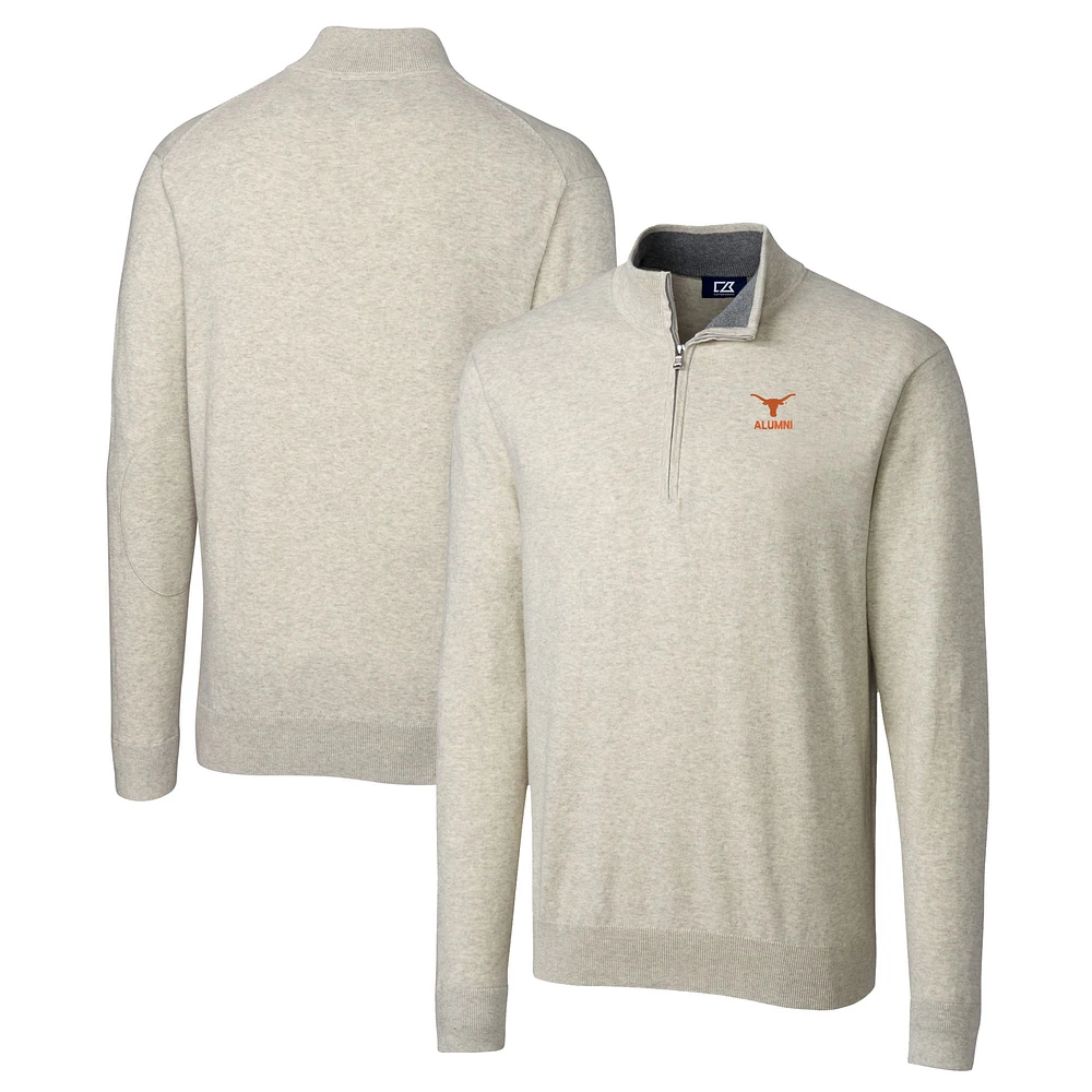 Men's Cutter & Buck Oatmeal Texas Longhorns Alumni Logo Lakemont Tri-Blend Quarter-Zip Pullover Sweater