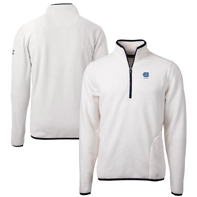 Men's Cutter & Buck Oatmeal North Carolina Tar Heels Alumni Logo Cascade Eco Sherpa Fleece Quarter-Zip Pullover Jacket