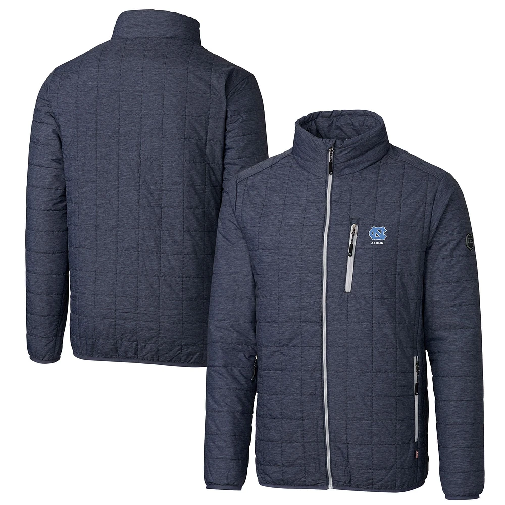 Men's Cutter & Buck Anthracite North Carolina Tar Heels Alumni Logo Rainier PrimaLoft Eco Insulated Full-Zip Puffer Vest