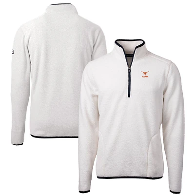 Men's Cutter & Buck Oatmeal Texas Longhorns Alumni Logo Cascade Eco Sherpa Fleece Quarter-Zip Pullover Jacket