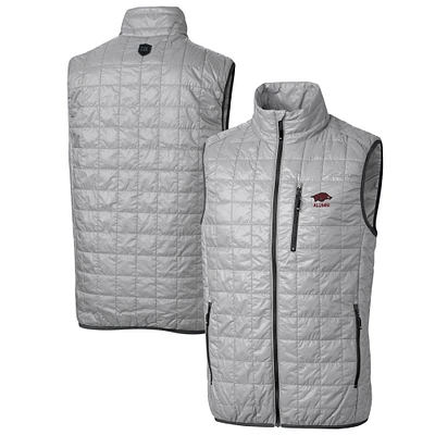 Men's Cutter & Buck Gray Arkansas Razorbacks Alumni Logo Rainier PrimaLoft Eco Insulated Full-Zip Puffer Vest
