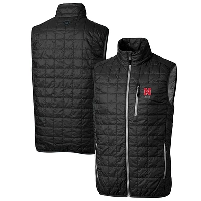 Men's Cutter & Buck Black Nebraska Huskers Alumni Logo Rainier PrimaLoft Eco Insulated Full-Zip Puffer Vest