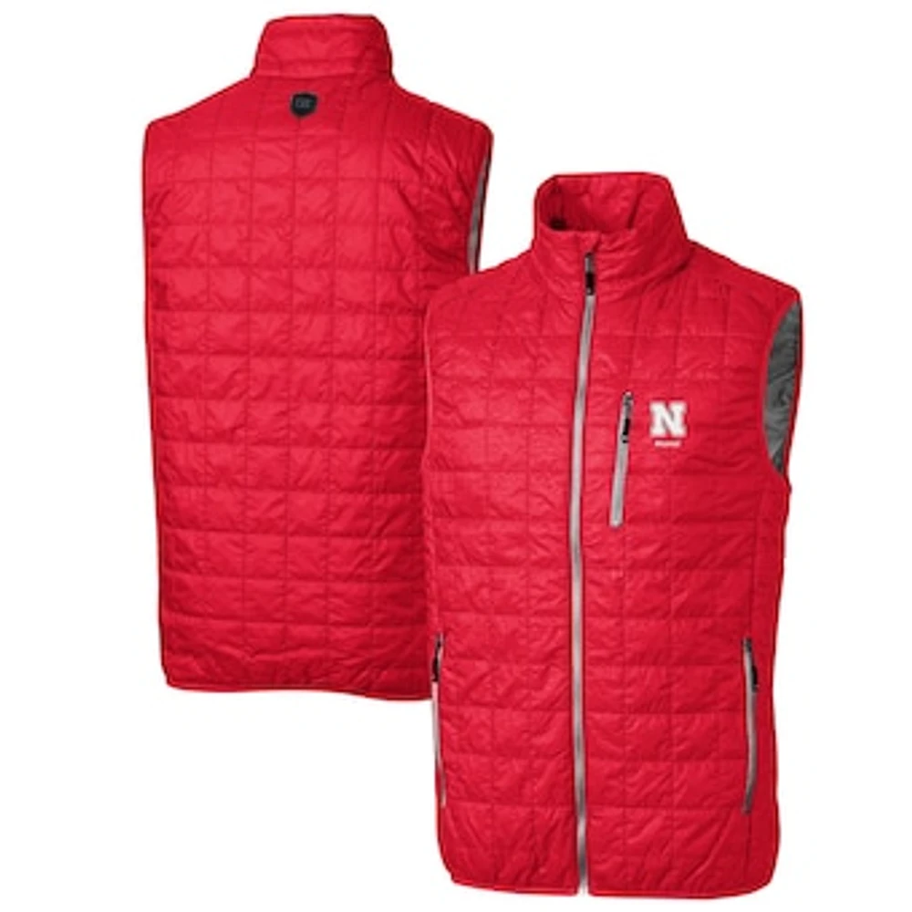Men's Cutter & Buck Scarlet Nebraska Huskers Alumni Logo Rainier PrimaLoft Eco Insulated Full-Zip Puffer Vest