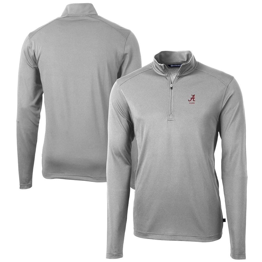 Men's Cutter & Buck Gray Alabama Crimson Tide Alumni Logo Virtue Eco Pique Recycled Quarter-Zip Pullover Top