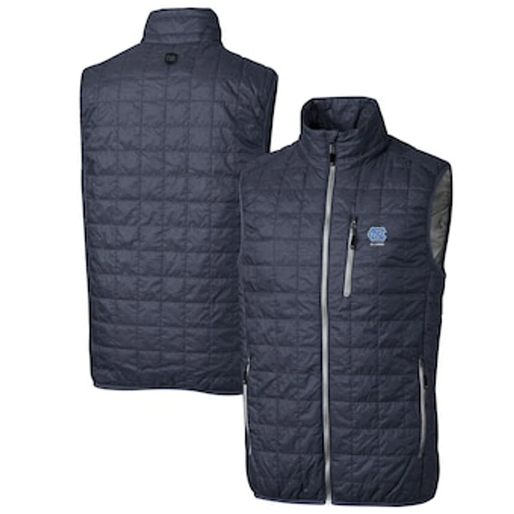 Men's Cutter & Buck Anthracite North Carolina Tar Heels Alumni Logo Rainier PrimaLoft Eco Insulated Full-Zip Puffer Vest