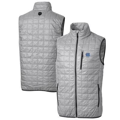 Men's Cutter & Buck Gray North Carolina Tar Heels Alumni Logo Rainier PrimaLoft Eco Insulated Full-Zip Puffer Vest
