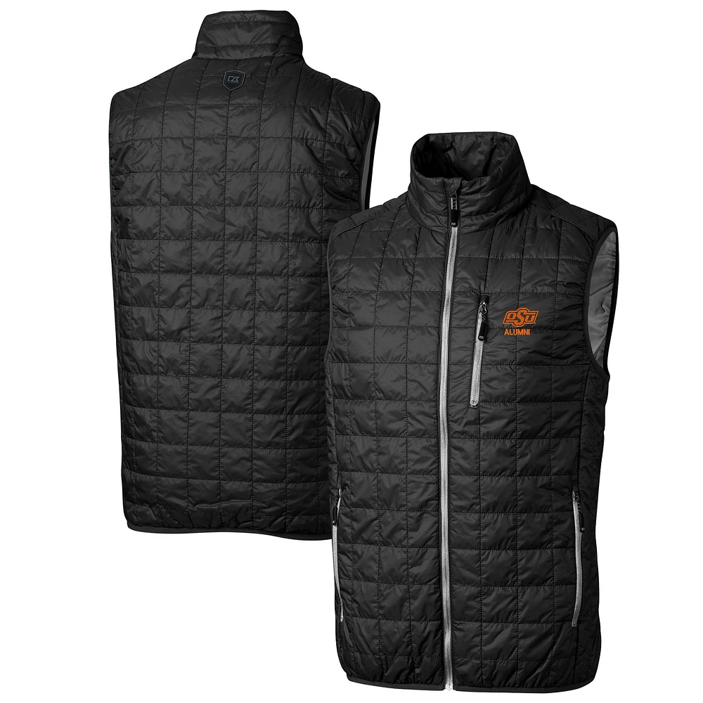 Men's Cutter & Buck Black Oklahoma State Cowboys Alumni Logo Rainier PrimaLoft Eco Insulated Full-Zip Puffer Vest