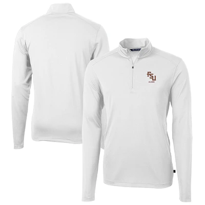 Men's Cutter & Buck White Florida State Seminoles Alumni Logo Virtue Eco Pique Recycled Quarter-Zip Pullover Top