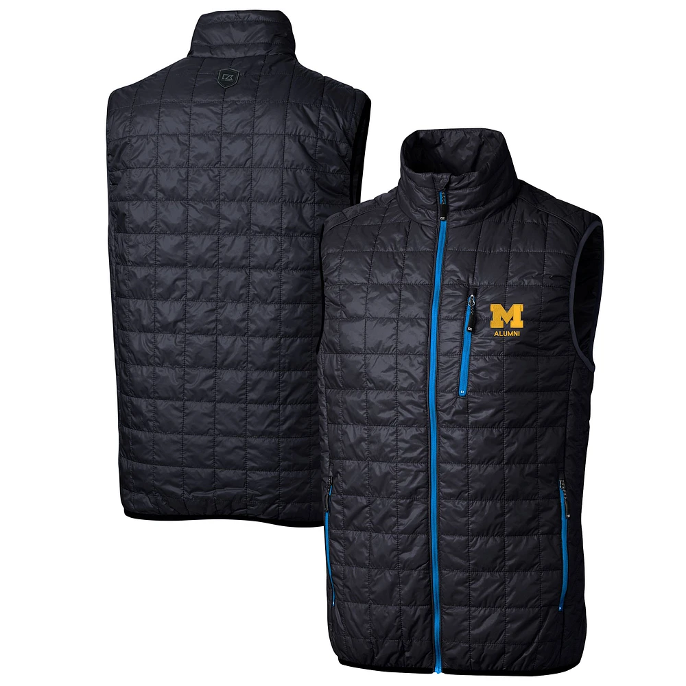 Men's Cutter & Buck Navy Michigan Wolverines Alumni Logo Rainier PrimaLoft Eco Insulated Full-Zip Puffer Vest