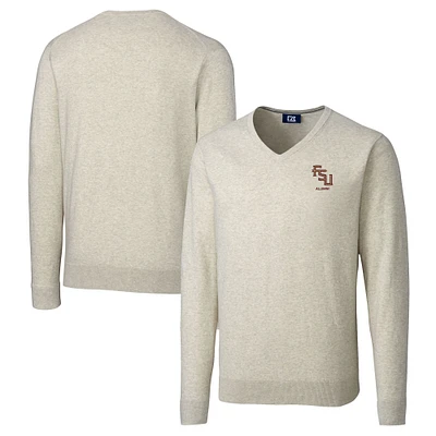 Men's Cutter & Buck Oatmeal Florida State Seminoles Alumni Logo Lakemont Tri-Blend V-Neck Pullover Sweater