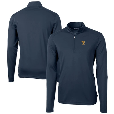 Men's Cutter & Buck Navy West Virginia Mountaineers Alumni Logo Virtue Eco Pique Recycled Quarter-Zip Pullover Top