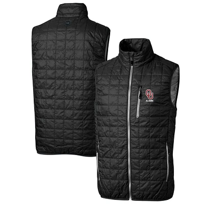 Men's Cutter & Buck Black Oklahoma Sooners Alumni Logo Rainier PrimaLoft Eco Insulated Full-Zip Puffer Vest