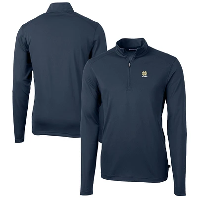 Men's Cutter & Buck Navy Notre Dame Fighting Irish Alumni Logo Virtue Eco Pique Recycled Quarter-Zip Pullover Top