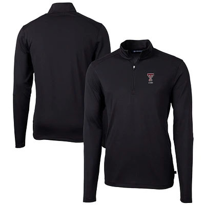 Men's Cutter & Buck Black Texas Tech Red Raiders Alumni Logo Virtue Eco Pique Recycled Quarter-Zip Pullover Top