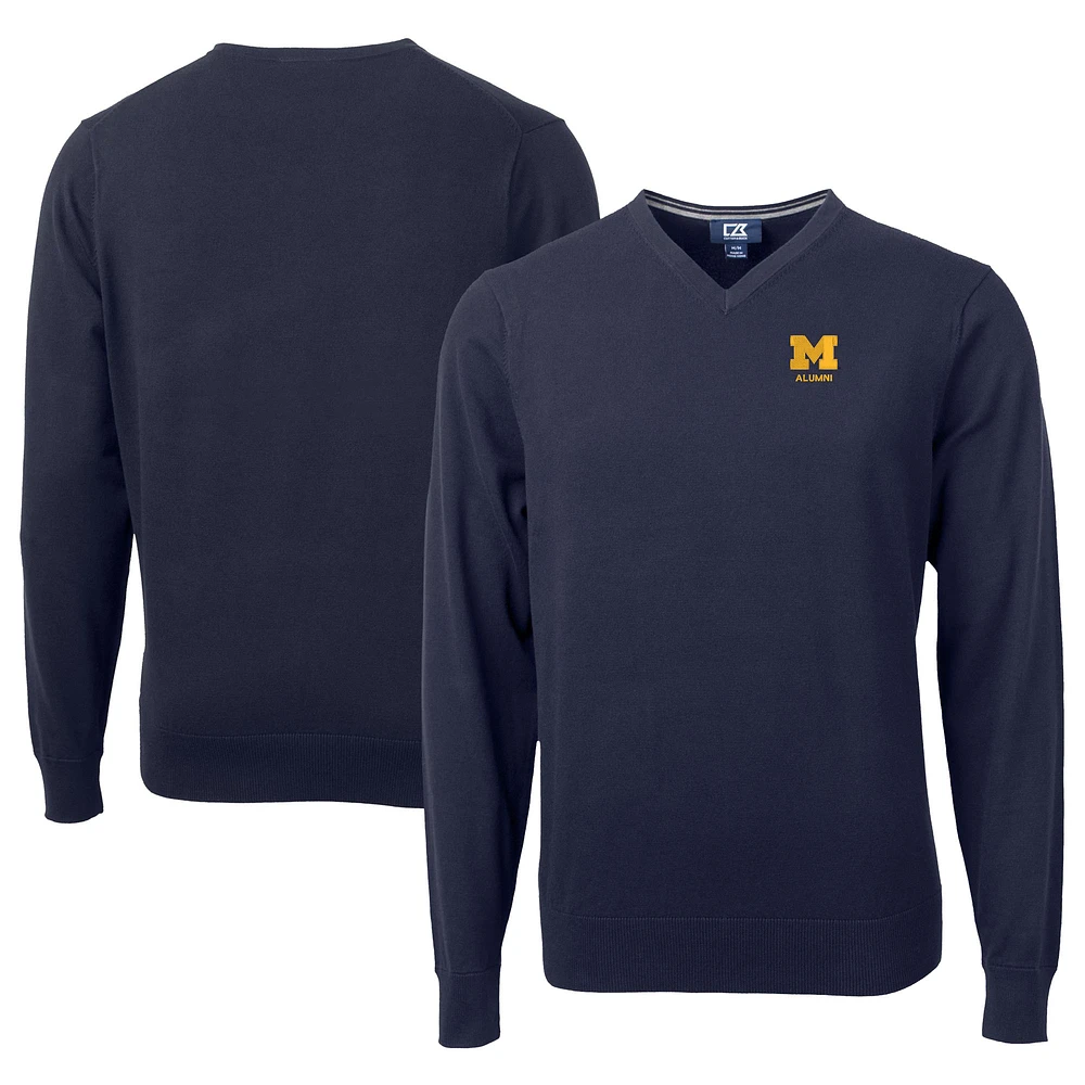 Men's Cutter & Buck Navy Michigan Wolverines Alumni Logo Lakemont Tri-Blend V-Neck Pullover Sweater