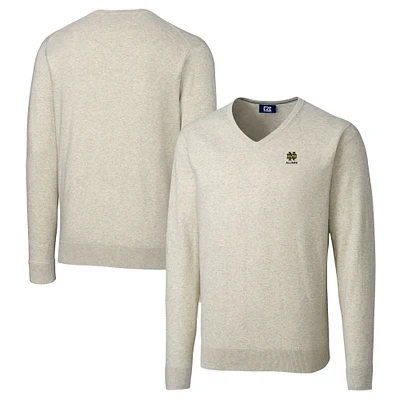 Men's Cutter & Buck Oatmeal Notre Dame Fighting Irish Alumni Logo Lakemont Tri-Blend V-Neck Pullover Sweater