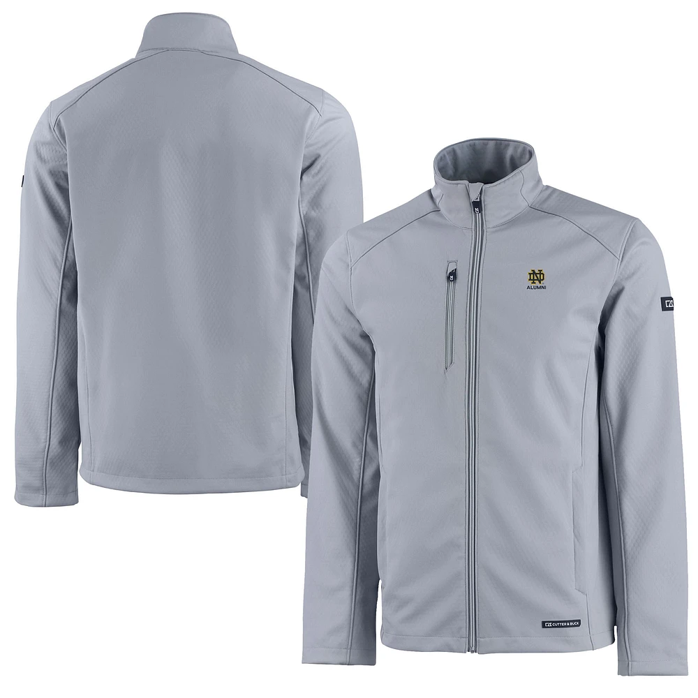 Men's Cutter & Buck Gray Notre Dame Fighting Irish Alumni Logo Evoke Eco Softshell Recycled Full-Zip Jacket