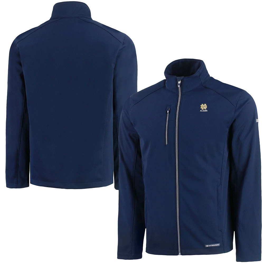Men's Cutter & Buck Navy Notre Dame Fighting Irish Alumni Logo Evoke Eco Softshell Recycled Full-Zip Jacket