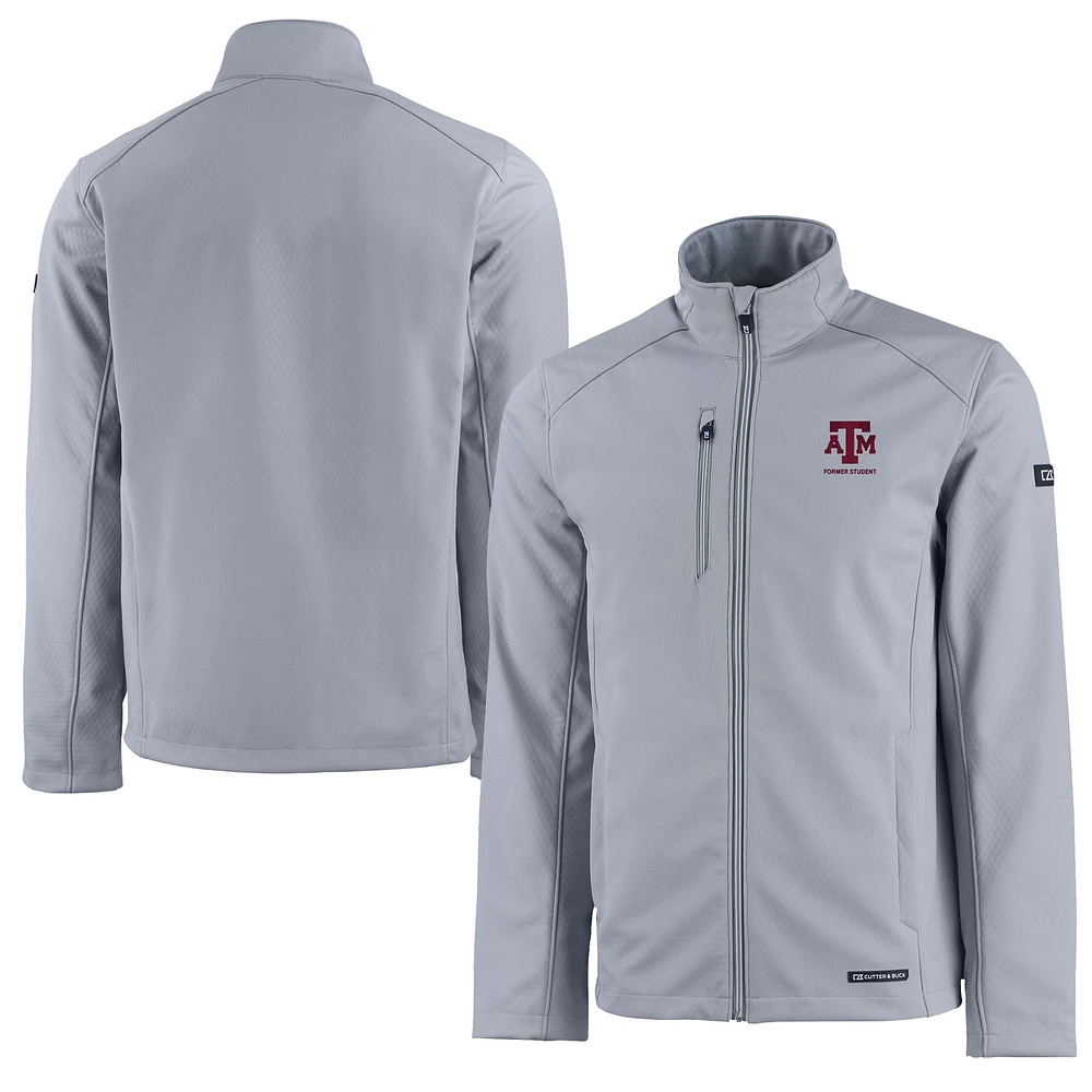 Men's Cutter & Buck Gray Texas A&M Aggies Alumni Logo Evoke Eco Softshell Recycled Full-Zip Jacket
