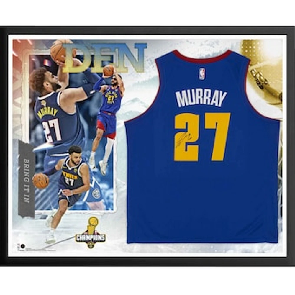 Jamal Murray Denver Nuggets Autographed 2023 NBA Finals Champions Framed Blue Jordan Brand Statement Swingman Jersey Collage