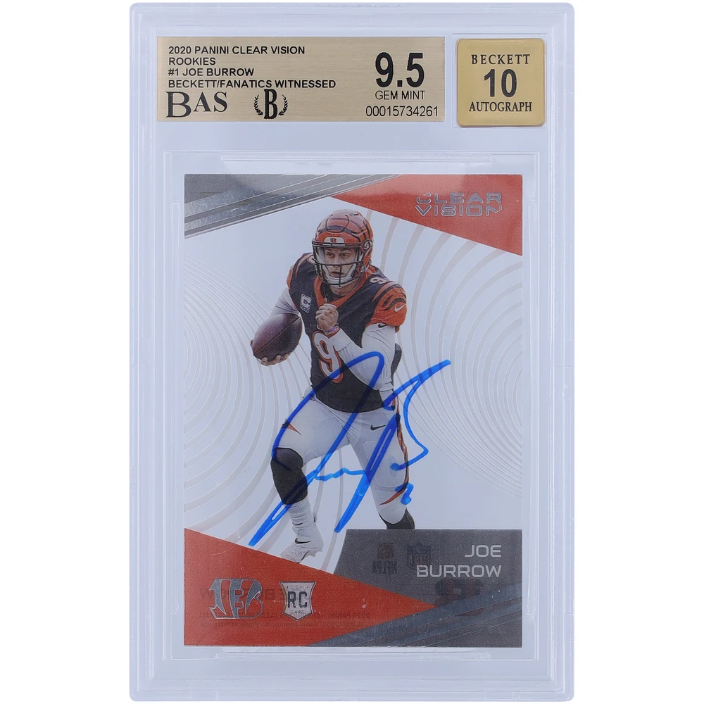 Joe Burrow Cincinnati Bengals Autographed 2020 Panini Clear Vision #CV-1 Beckett Fanatics Witnessed Authenticated 9.5/10 Rookie Card