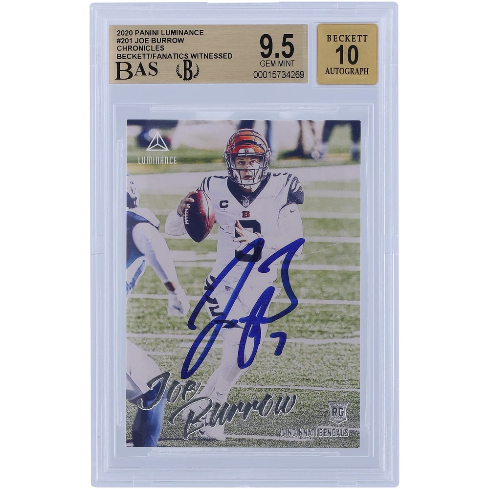 Joe Burrow Cincinnati Bengals Autographed 2020 Panini Luminance #201 Beckett Fanatics Witnessed Authenticated /10 Rookie Card