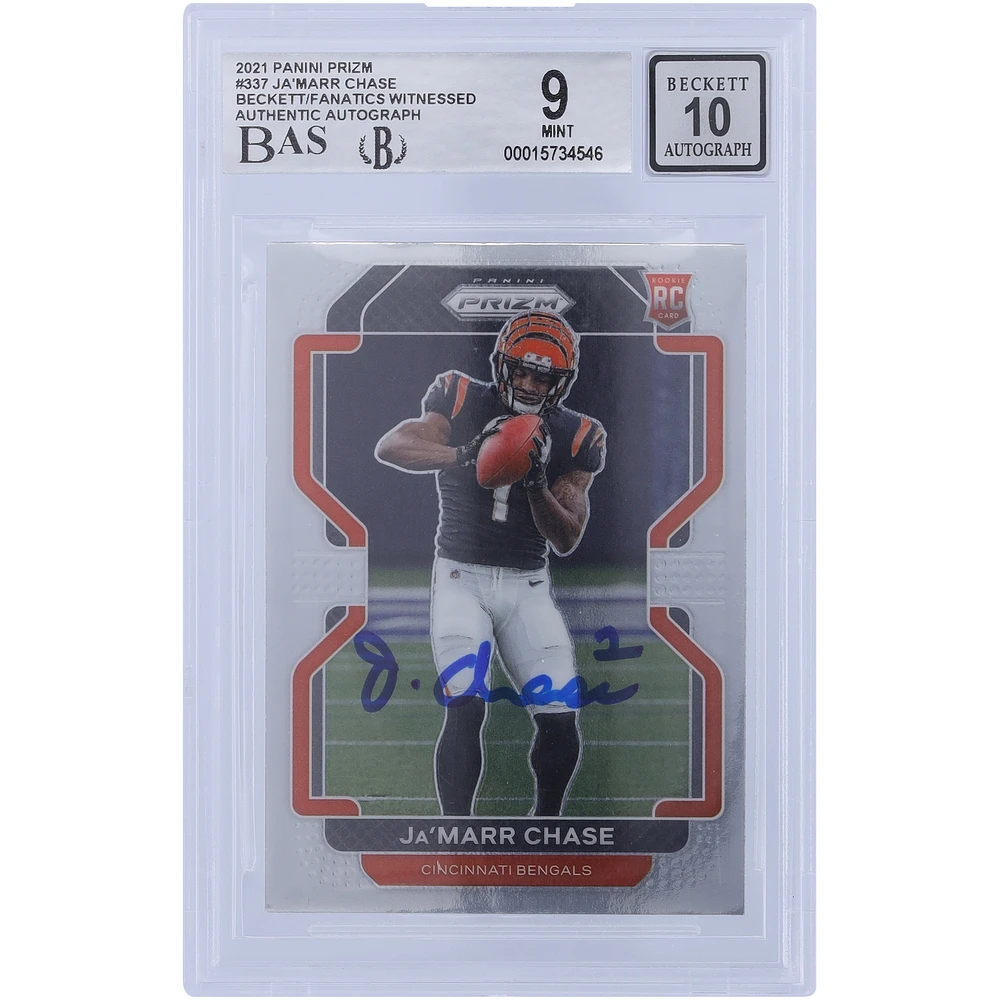 Ja'Marr Chase Cincinnati Bengals Autographed 2021 Panini Prizm #337 Beckett Fanatics Witnessed Authenticated 9/10 Rookie Card