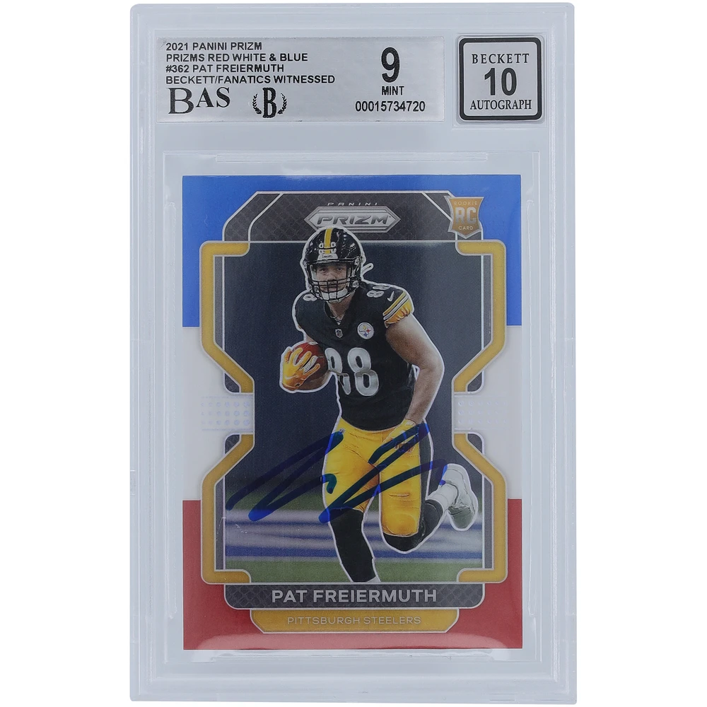 Pat Freiermuth Pittsburgh Steelers Autographed 2021 Panini Prizm Red White & Blue #362 Beckett Fanatics Witnessed Authenticated 9/10 Rookie Card