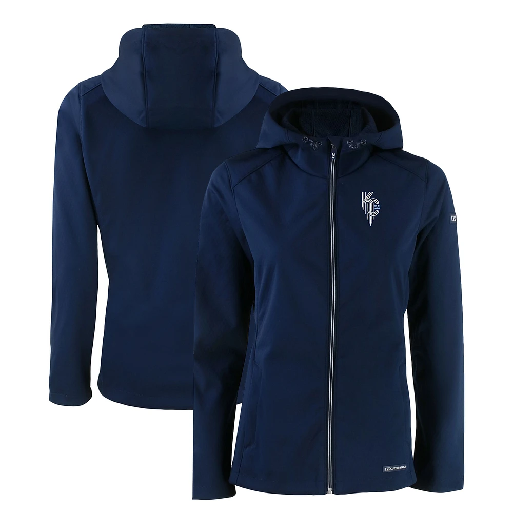 Women's Cutter & Buck Navy Kansas City Royals City Connect Evoke Eco Softshell Recycled Full-Zip Jacket