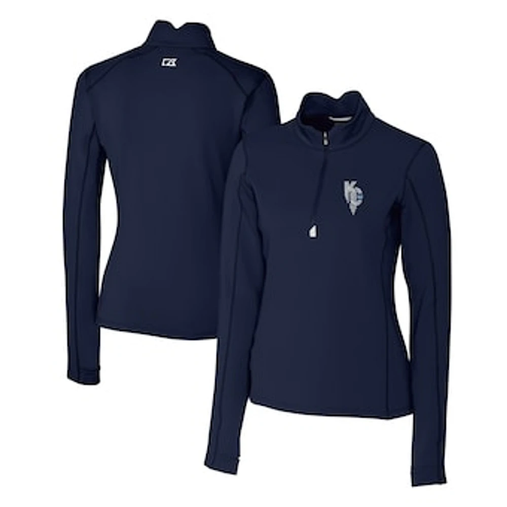 Women's Cutter & Buck Navy Kansas City Royals Connect DryTec Traverse Stretch Quarter-Zip Pullover Top